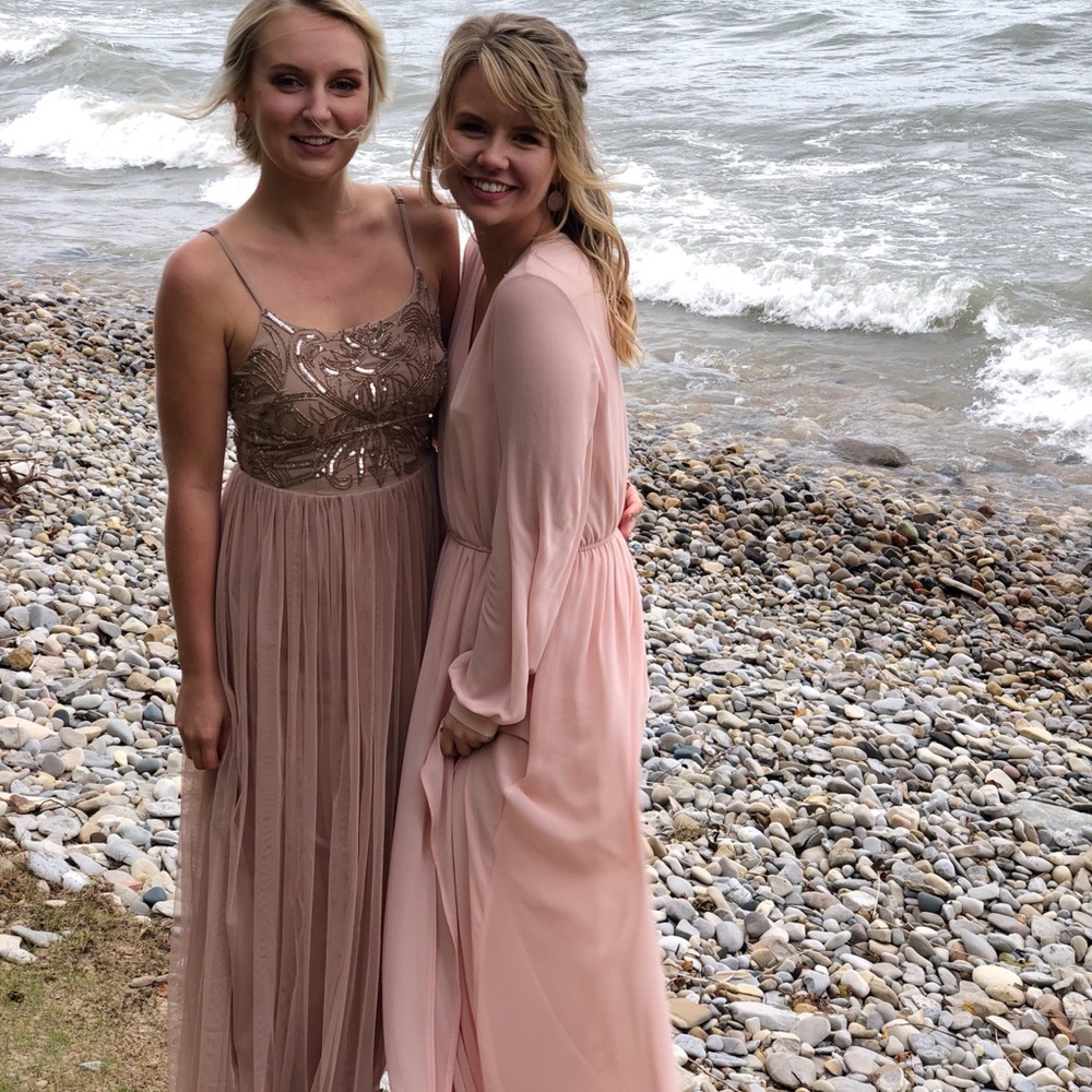 Lulu’s floor length blush gown